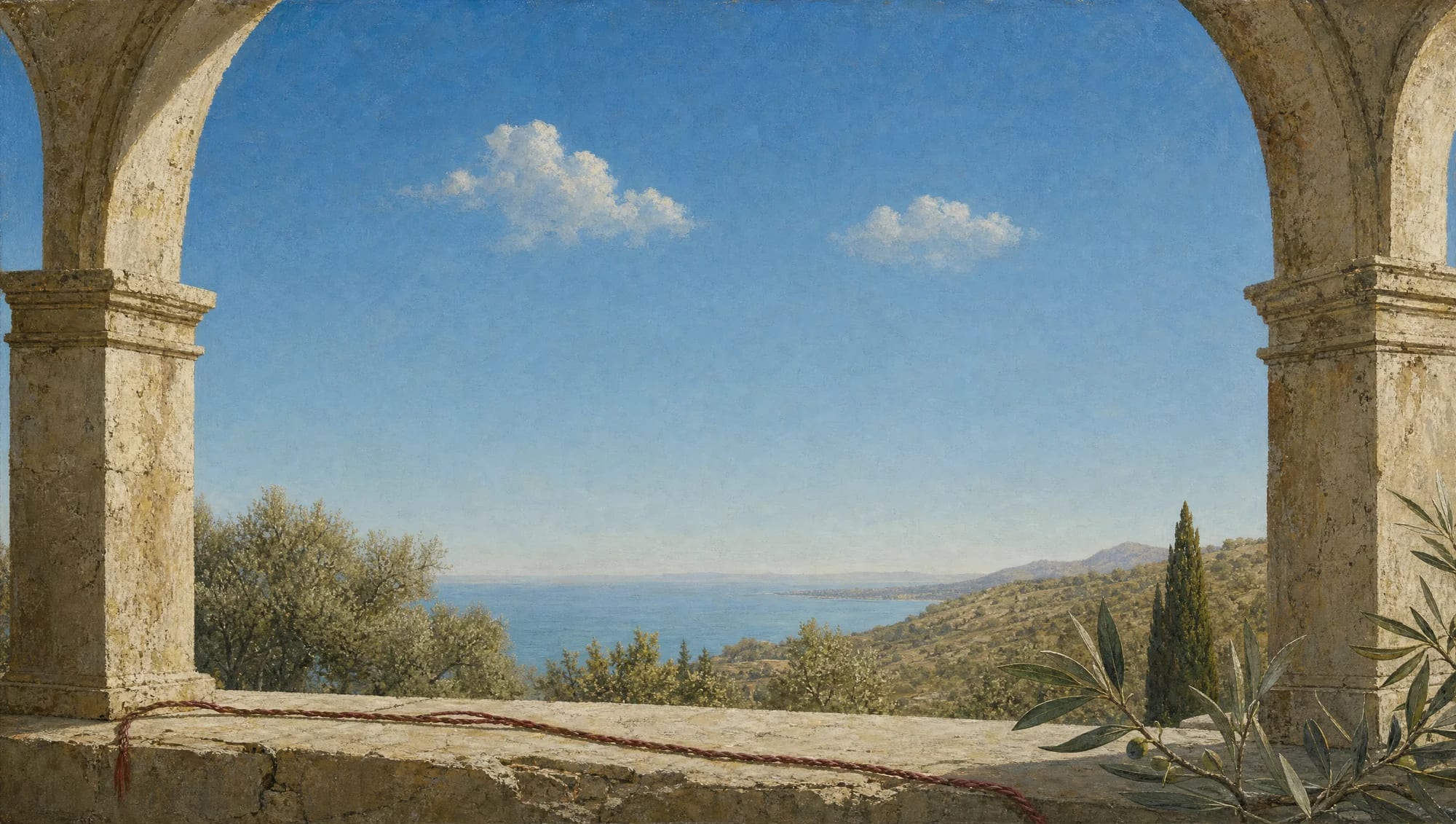 A painted loggia opening onto the sea and sky