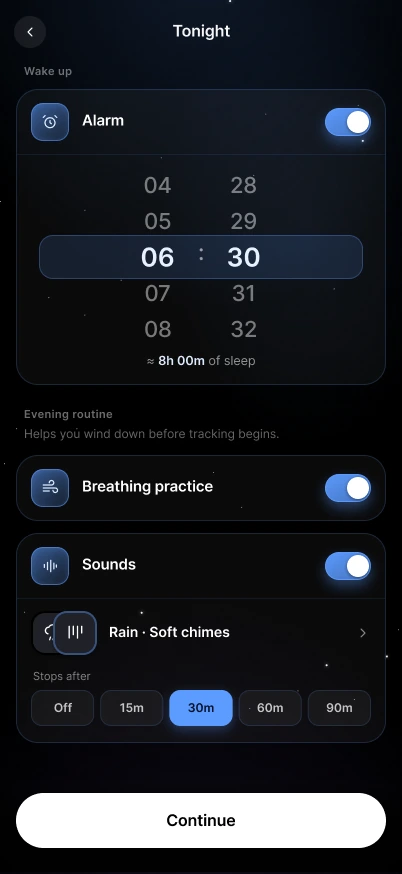 Sleep evening routine and wake-up alarm