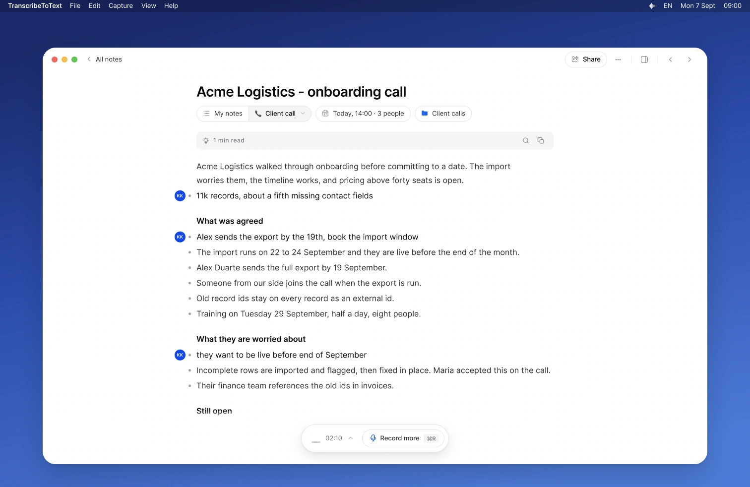 Transcribe to Text: Meeting notes