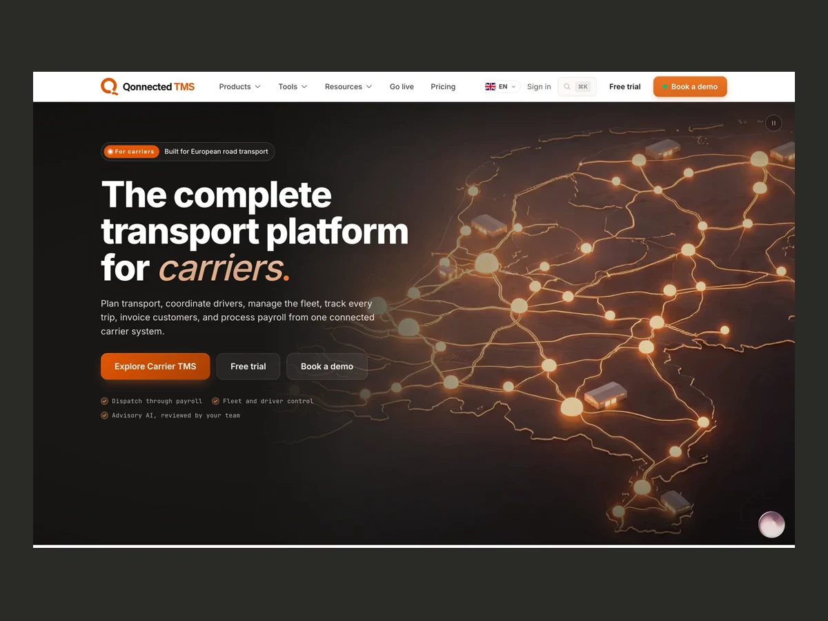 Qonnected TMS website, animated project presentation